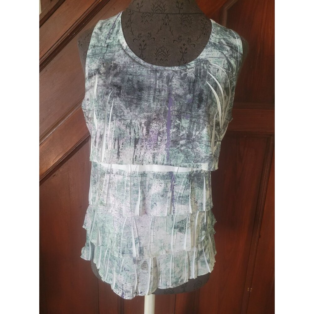 Coldwater Creek Sleeveless Abstract Layered Ruffle Tank Top S Polyester Womens